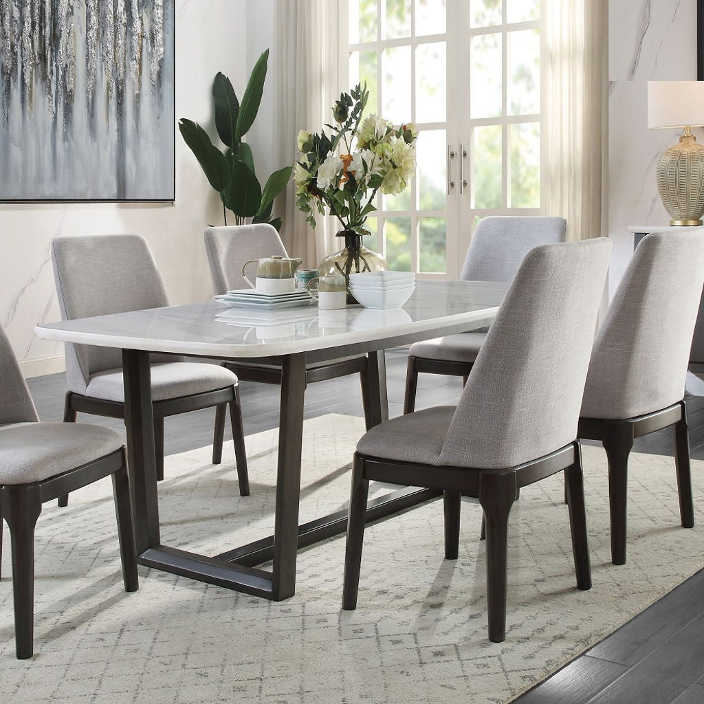 Madan - Dining Table With Marble Top - Marble Top & Weathered Gray