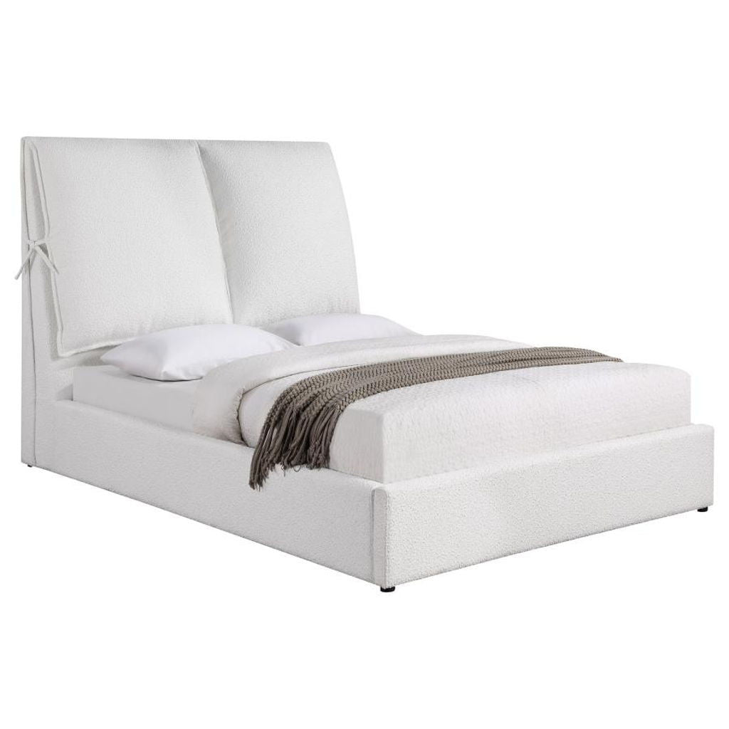 PURINA White Boucle Cloud Platform Bed with Pillow Headboard