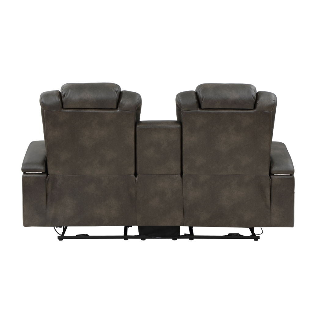 Tabor - Power Double Reclining Loveseat With Center Console, Power Headrests, Storage Arms And Cup Holders - Brownish Gray