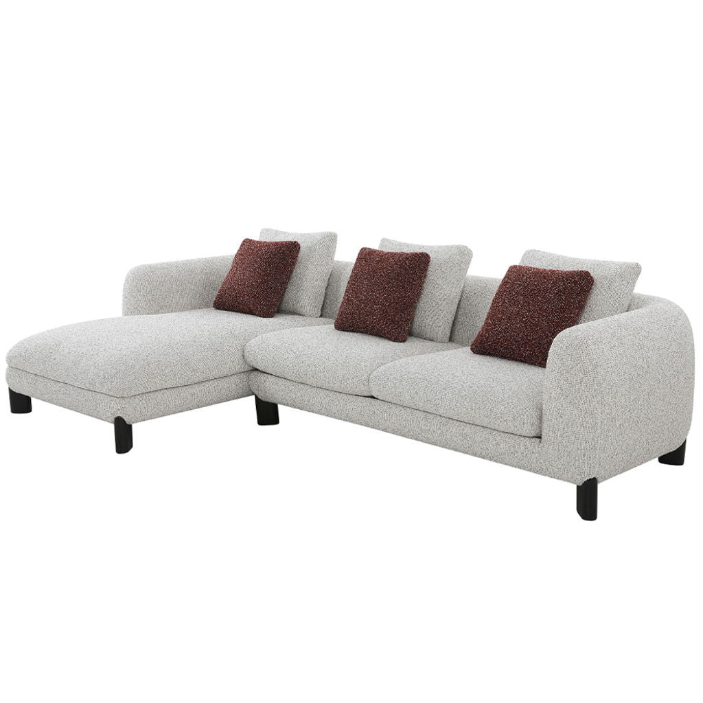 Mardi - Sectional Sofa With 6 Pillows - Maroon & Beige Tweed