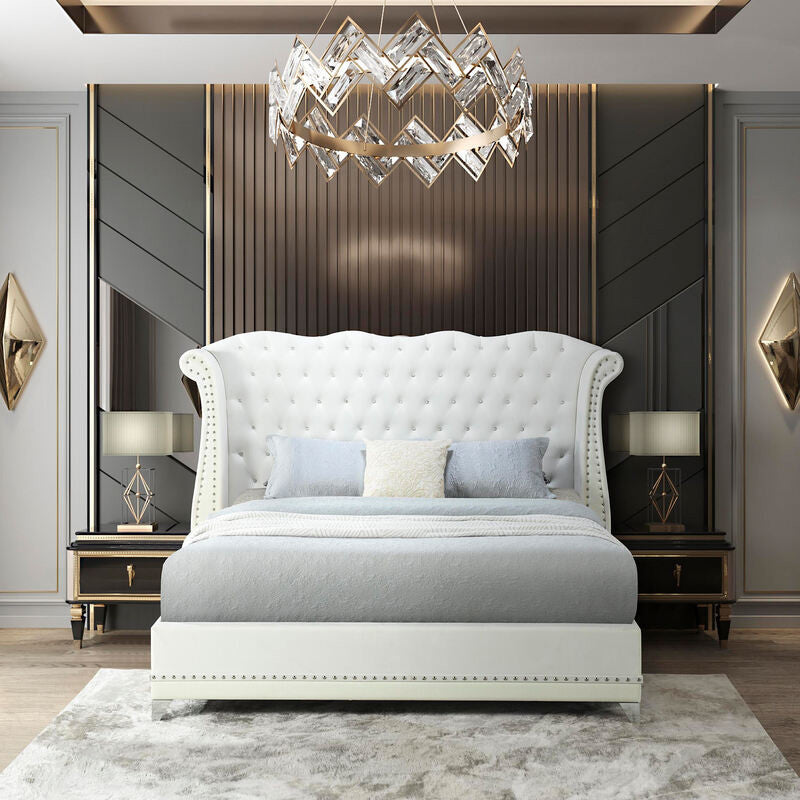 GORGIANA White Velvet 63" Height Platform Bed