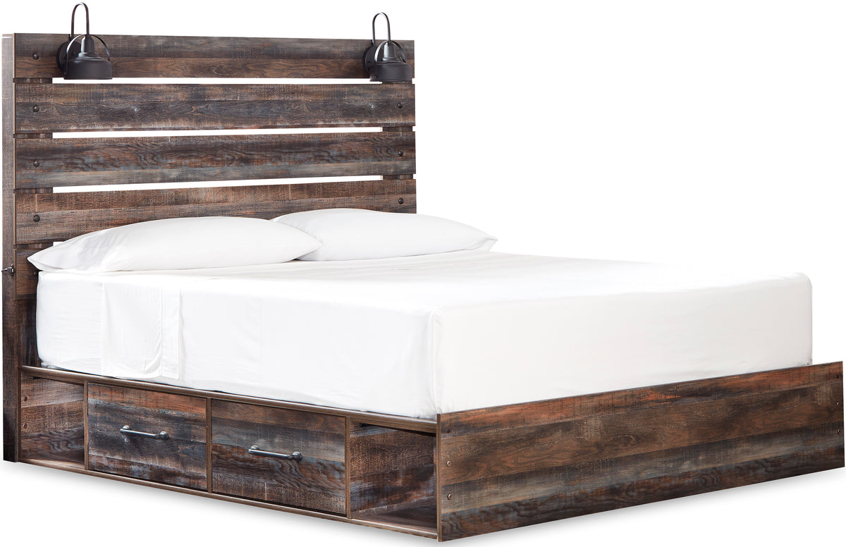 EMEK Brown 61" Height Storage Platform Bed with LED Light Sconces