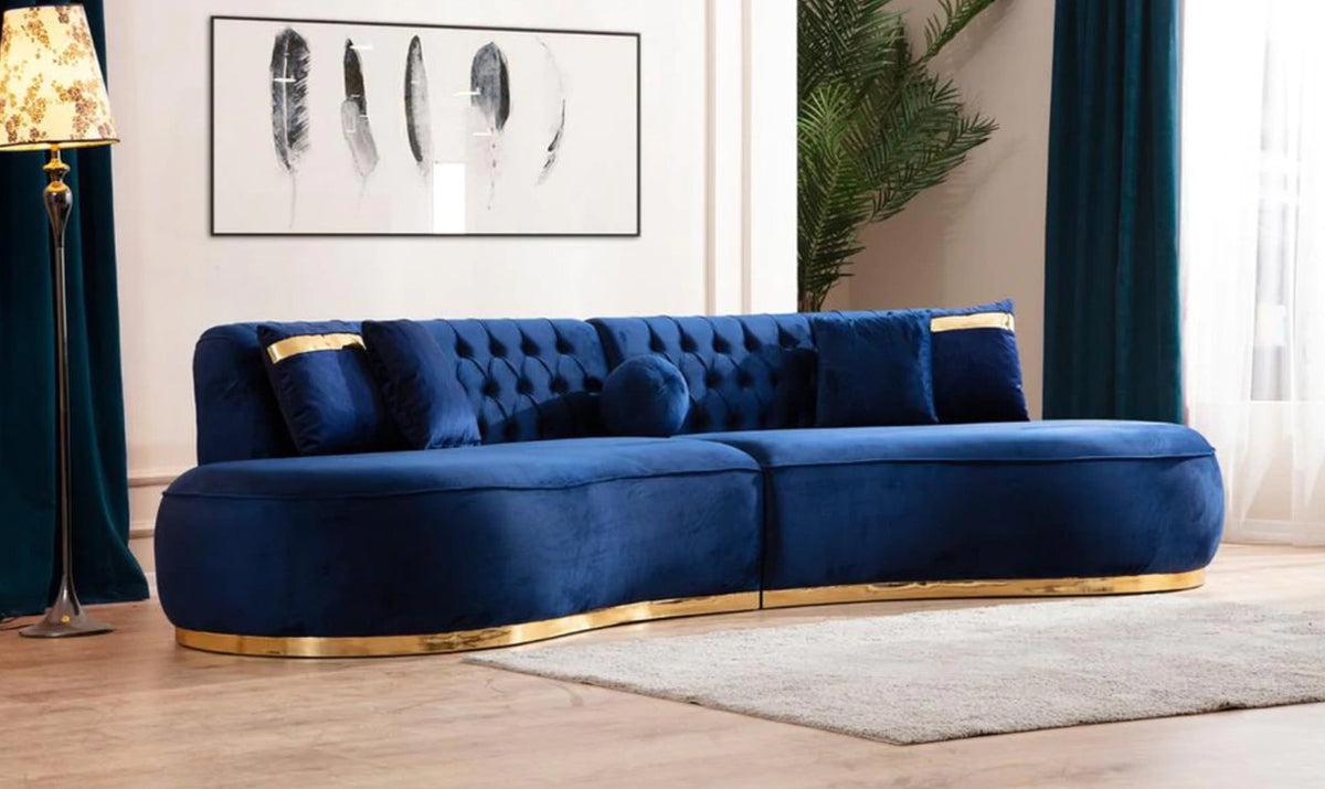 ANGELICA Blue Velvet 130" Wide Curved Sectional