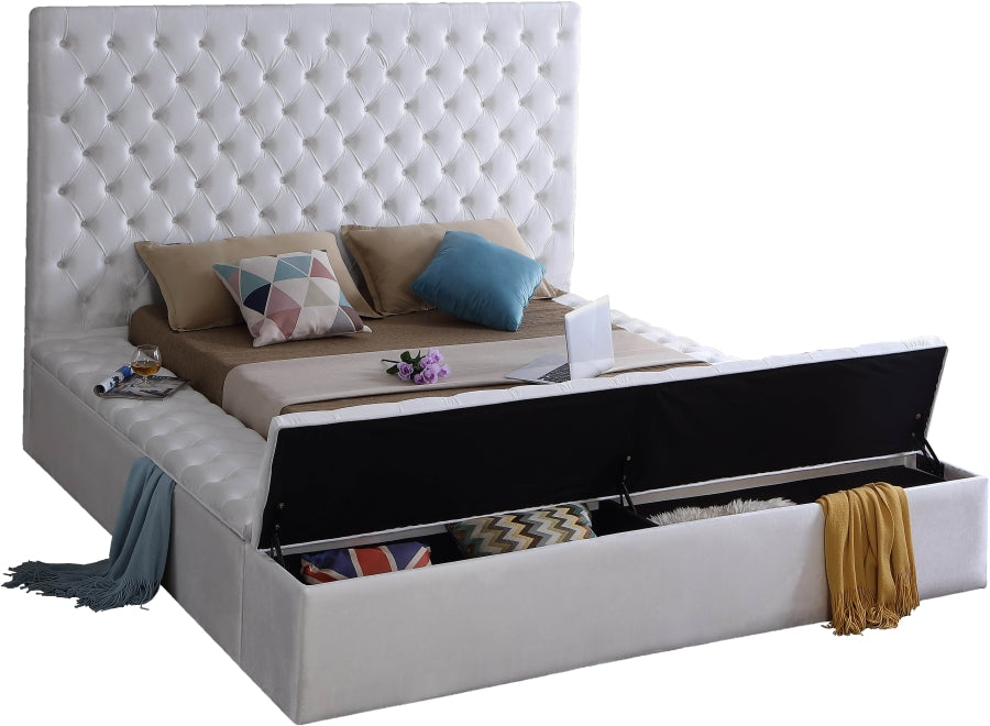 SARDINIA White Velvet 61" Height Platform Bed with Storage Benches (RTA)