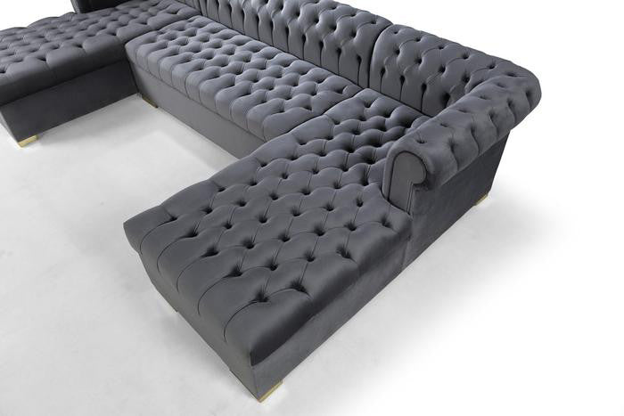PACKARD Gray Velvet 141" Wide Double Chaise Sectional