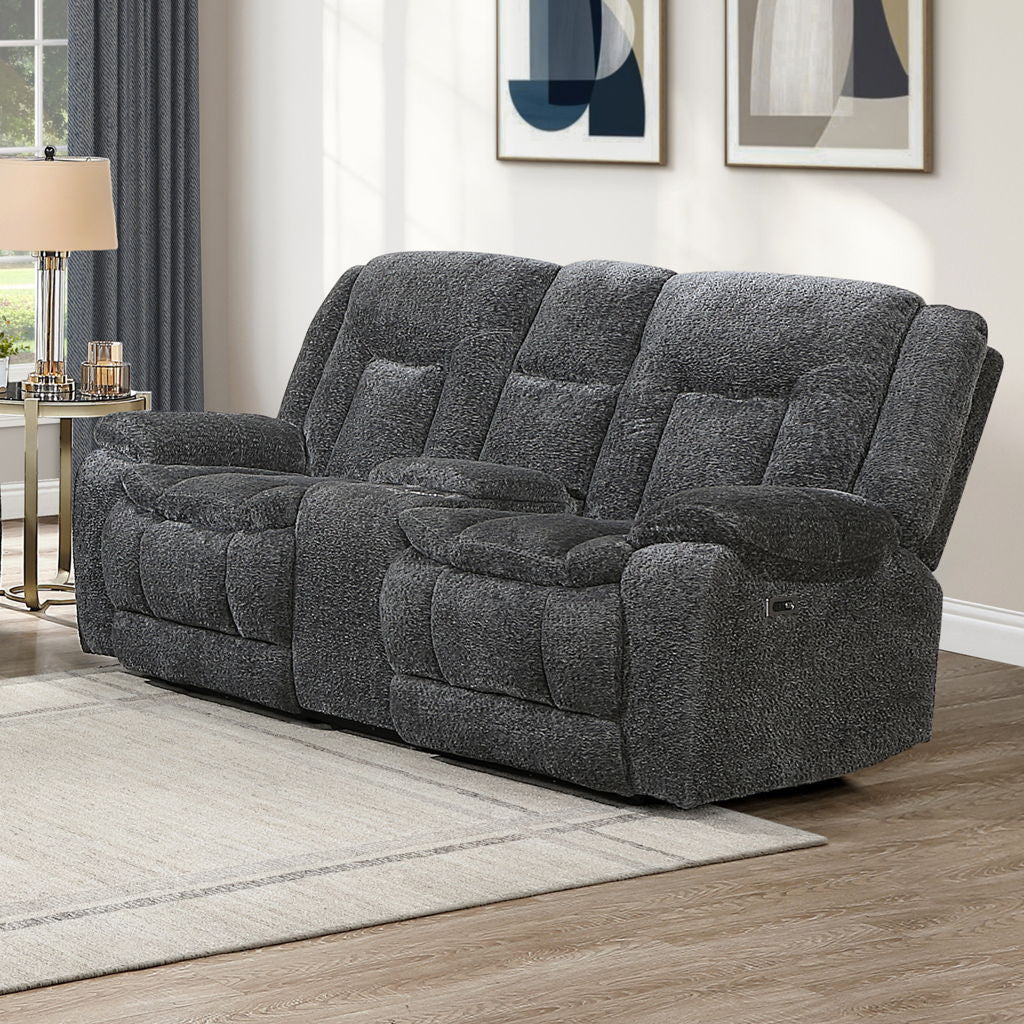 Stanwick - Reclining Console Loveseat With Power Footrest - Gray