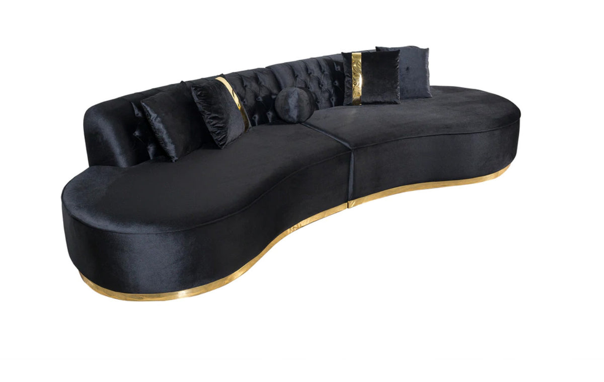 ANGELICA Black Velvet 130" Wide Curved Sectional