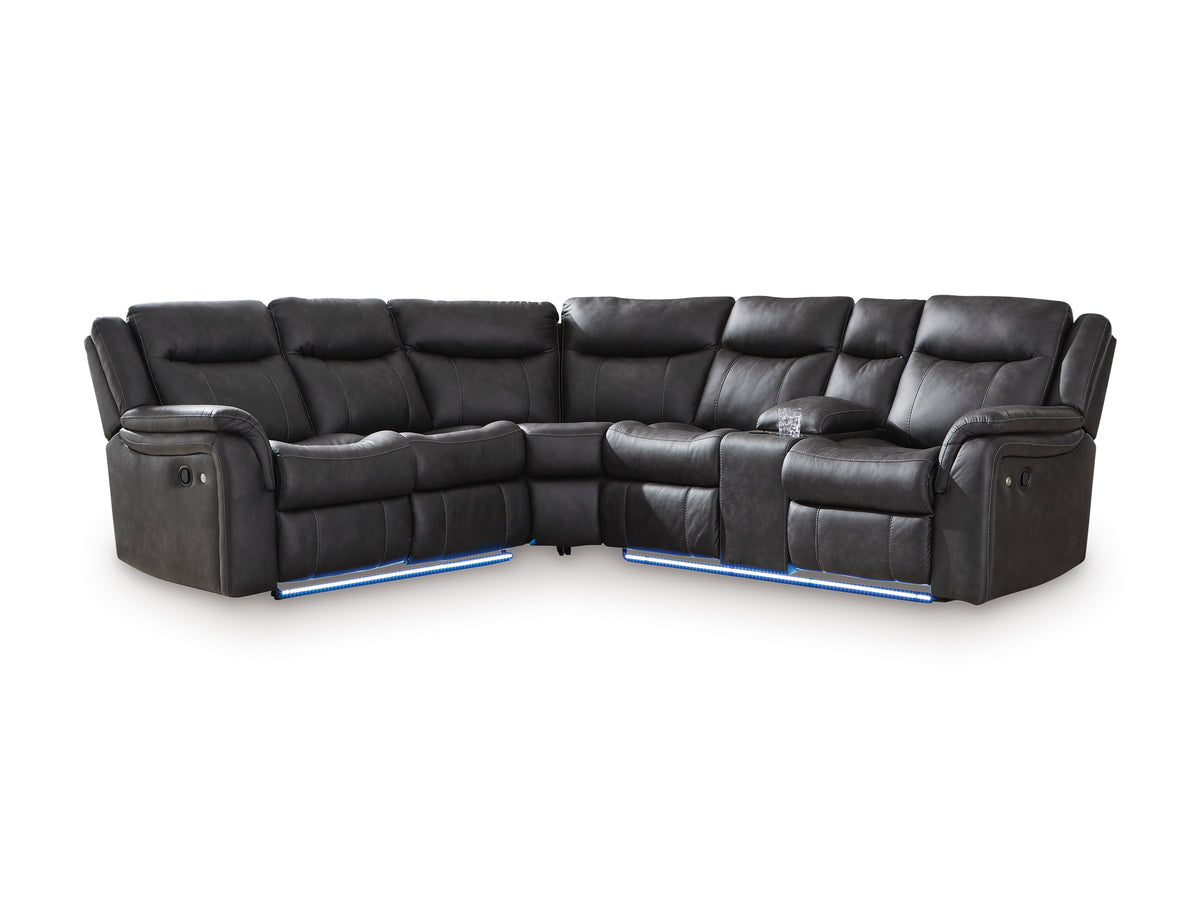 Voltage Faux Leather 103" x 116" 2-Piece Reclining Sectional With LED