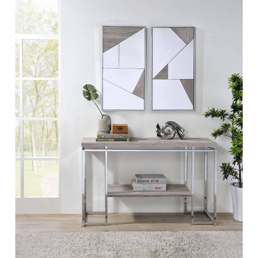 Chafik - Accent Mirror (Set of 2) - Mirrored, Natural Oak & Chrome