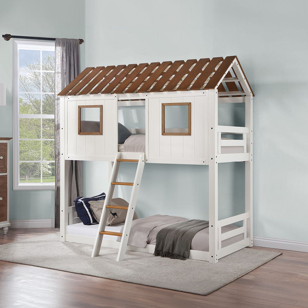 Inara - Twin Over Twin Bunk Bed - White & Rustic Oak