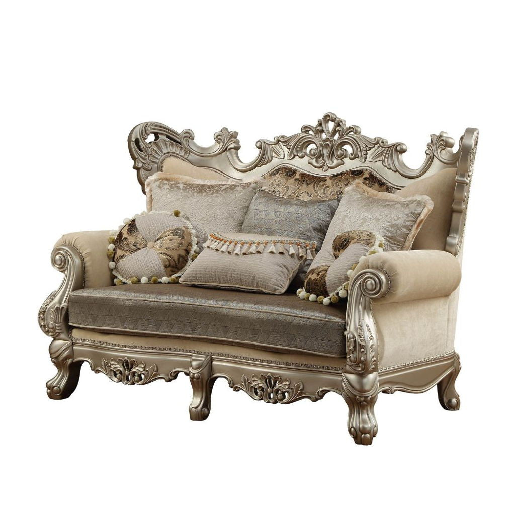Ranita - Loveseat With 6 Pillows - Fabric & Champagne