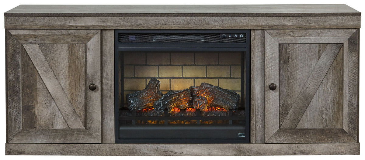 Wynnlow - TV Stand With Faux Firebrick Fireplace Insert - Gray