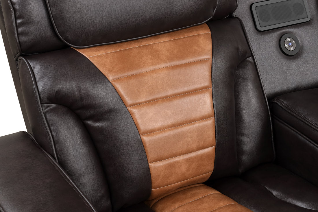 Cinema Brown Power Reclining Sectional With LED & Bluetooth Speakers