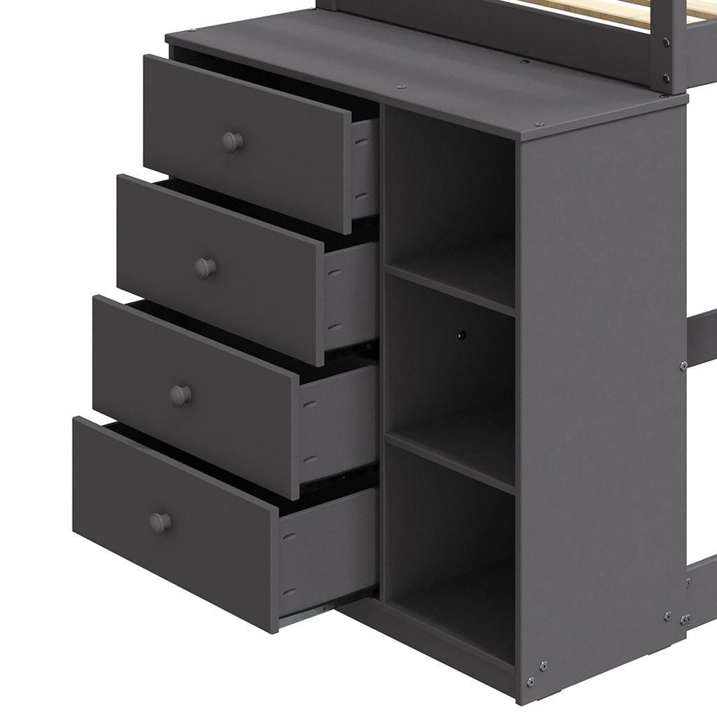 Gaston - Twin Over Twin Bunk Bed With 4 Drawers & 3 Compartments - Gray
