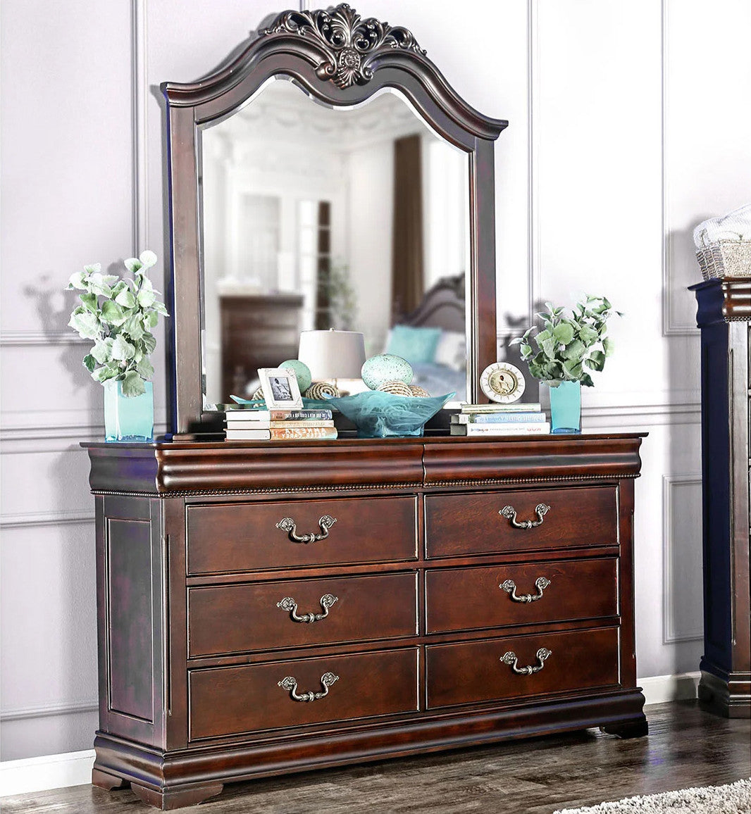 ALLONDRA Cherry 63" Wide Dresser & Mirror