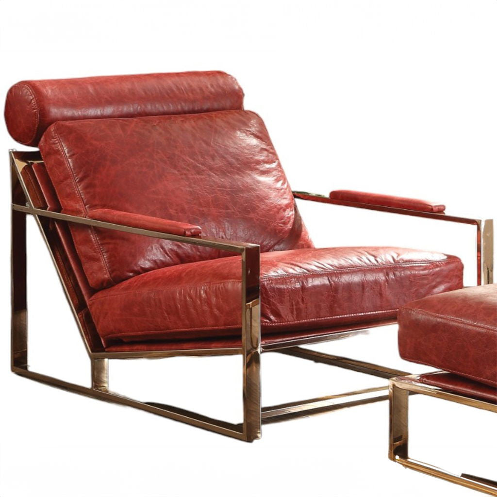 Quinto - Accent Chair - Antique Red Top Grain Leather & Stainless Steel