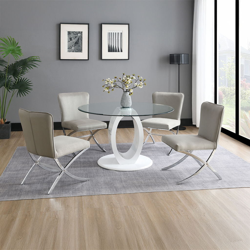 Larry - Glass Top Round Dining Table - White High Gloss
