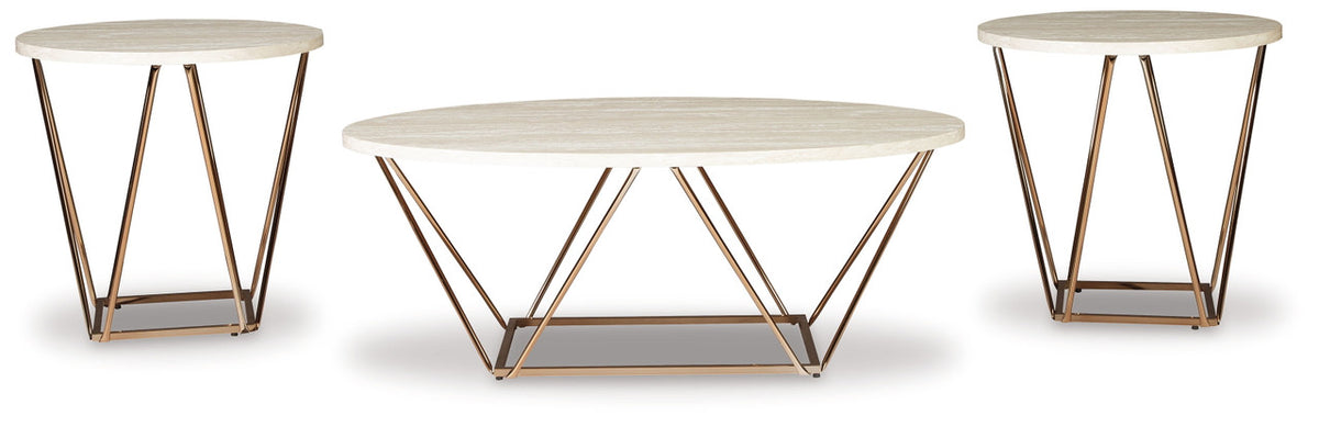 Tarica - Occasional Table Set (Set of 3) - White / Metallic
