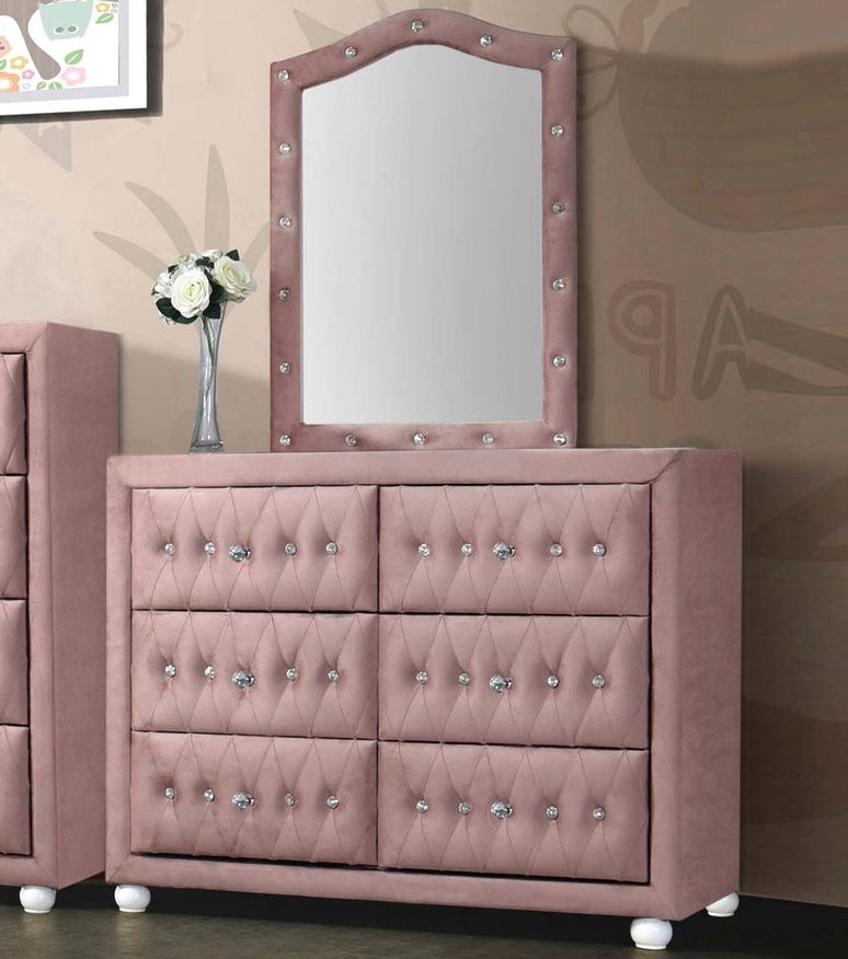 KELLIE Pink Velvet 40" Wide Dresser & Mirror