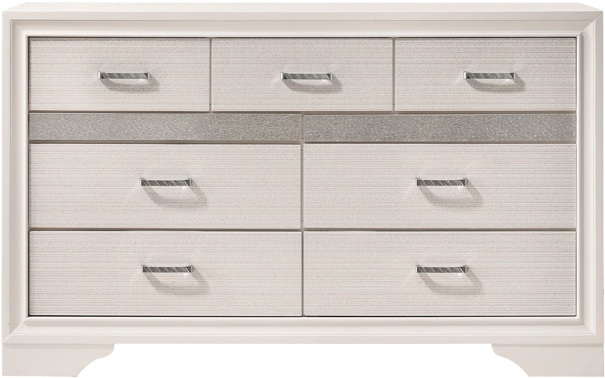FELIZA White 63" Wide Dresser & Mirror with Hidden Drawers