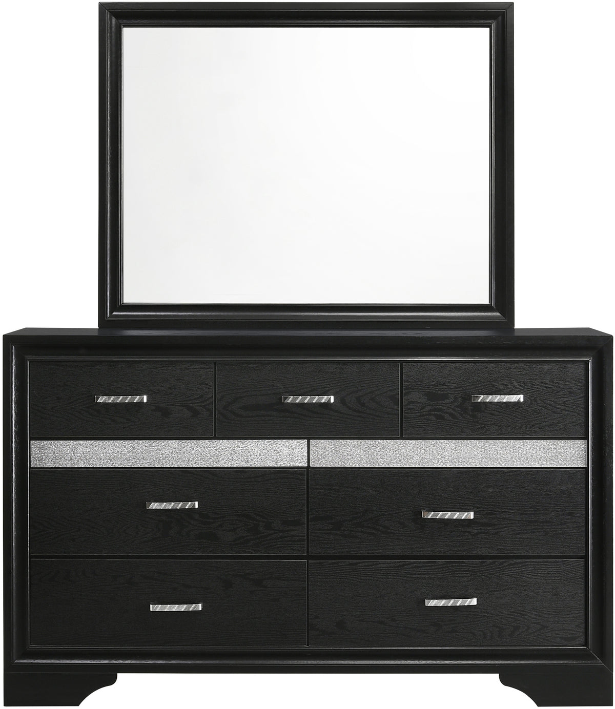 FELIZA Black 63" Wide Dresser & Mirror with Hidden Drawers
