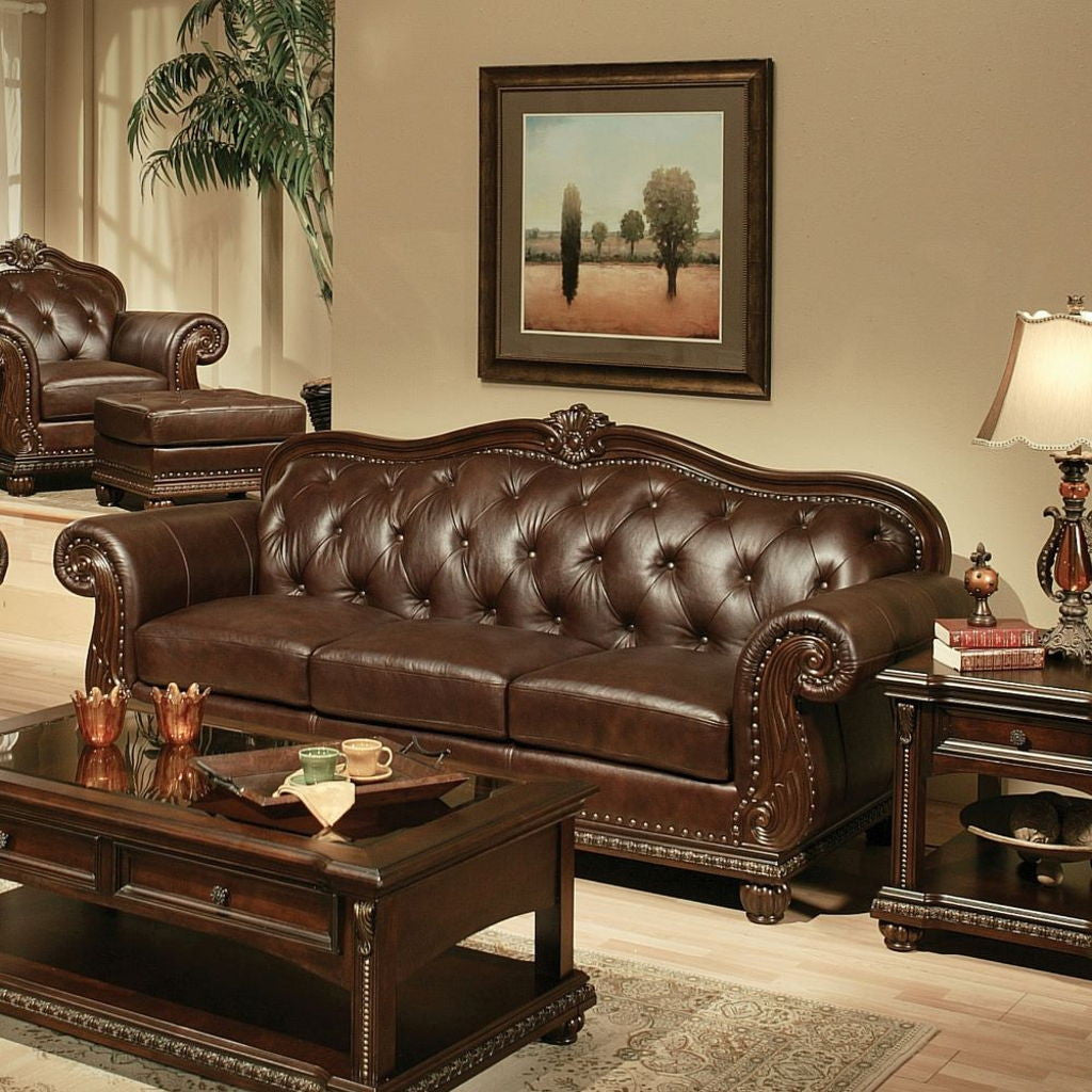 Anondale - Sofa - Espresso Top Grain Leather Match & Cherry