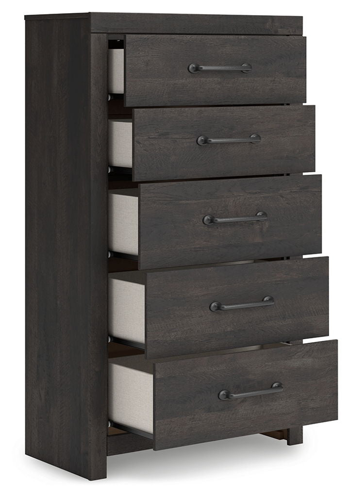 Hollivern - Five Drawer Chest - Dark Gray