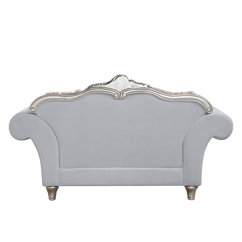 Pelumi - Loveseat With 5 Pillows - Light Gray Linen & Platinum