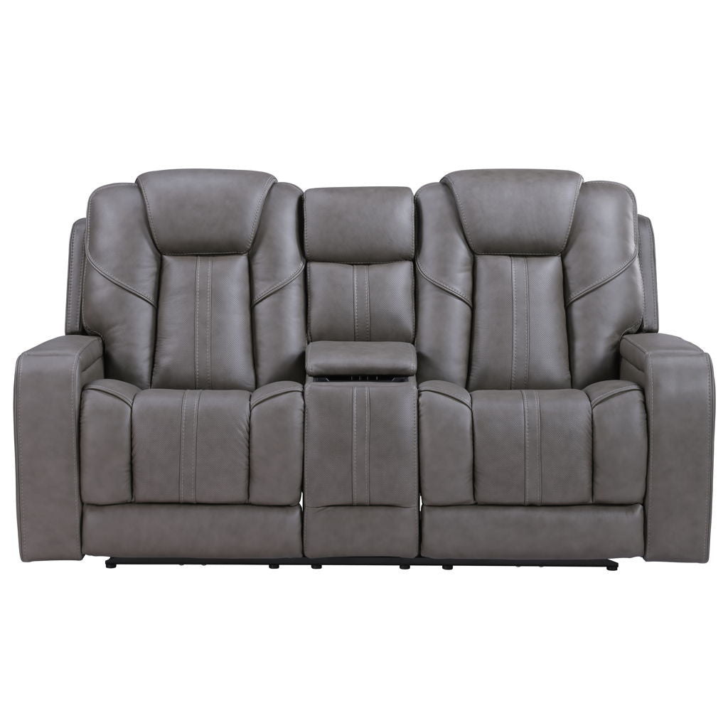 Daniel - Triple Power Leather Theater Loveseat - Gray