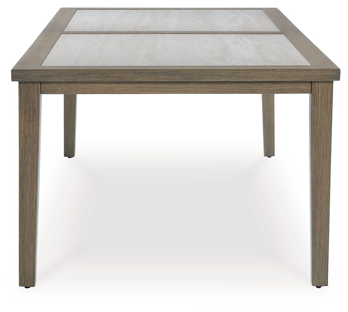 Rainier Ranch - Rectangle Dining Table With Umbrella Option - Brown / Beige