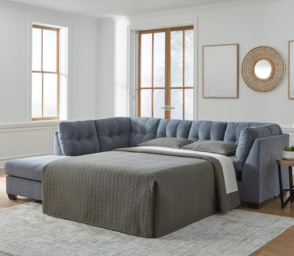 NANDRI Blue 115" x 91" Full-Size Sectional Sleeper