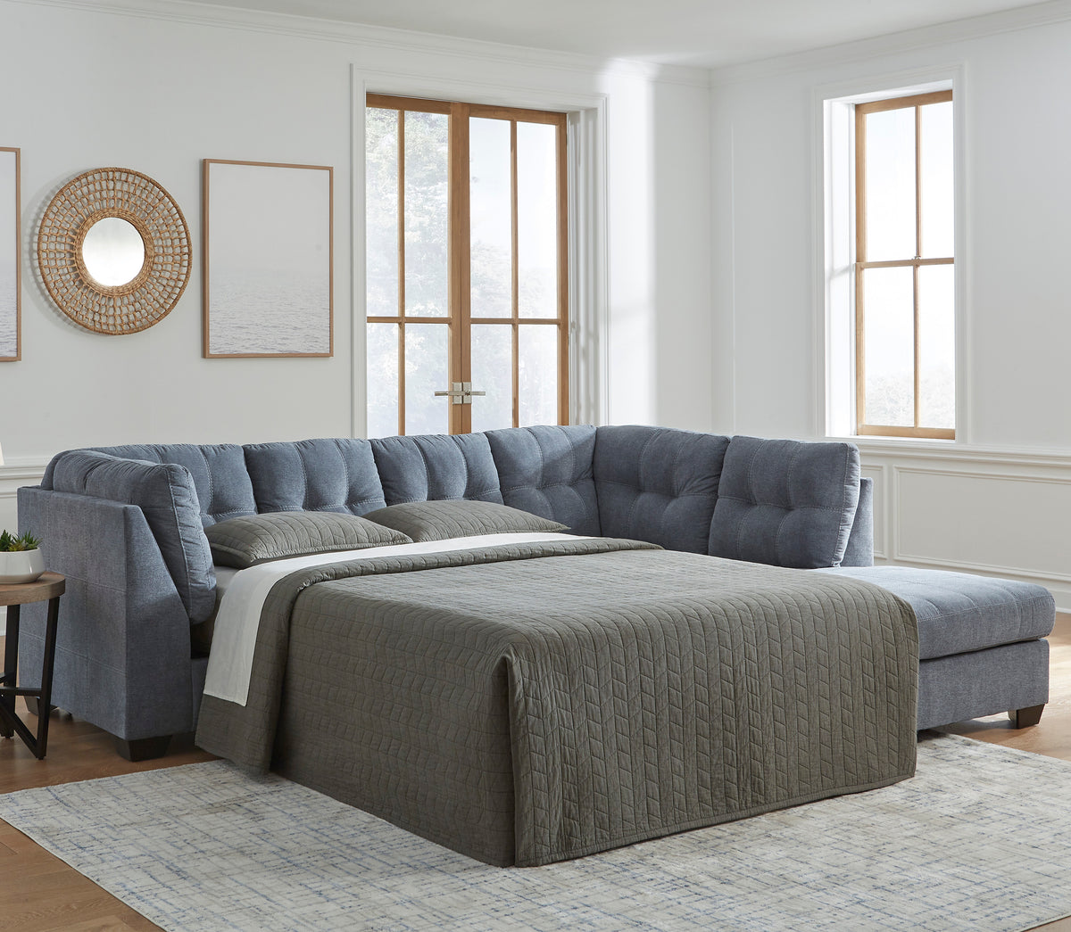 NANDRI Blue 115" x 91" Full-Size Sectional Sleeper