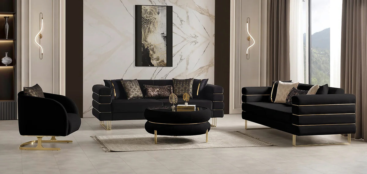 PORTOFINO Black Luxury Livingroom Set