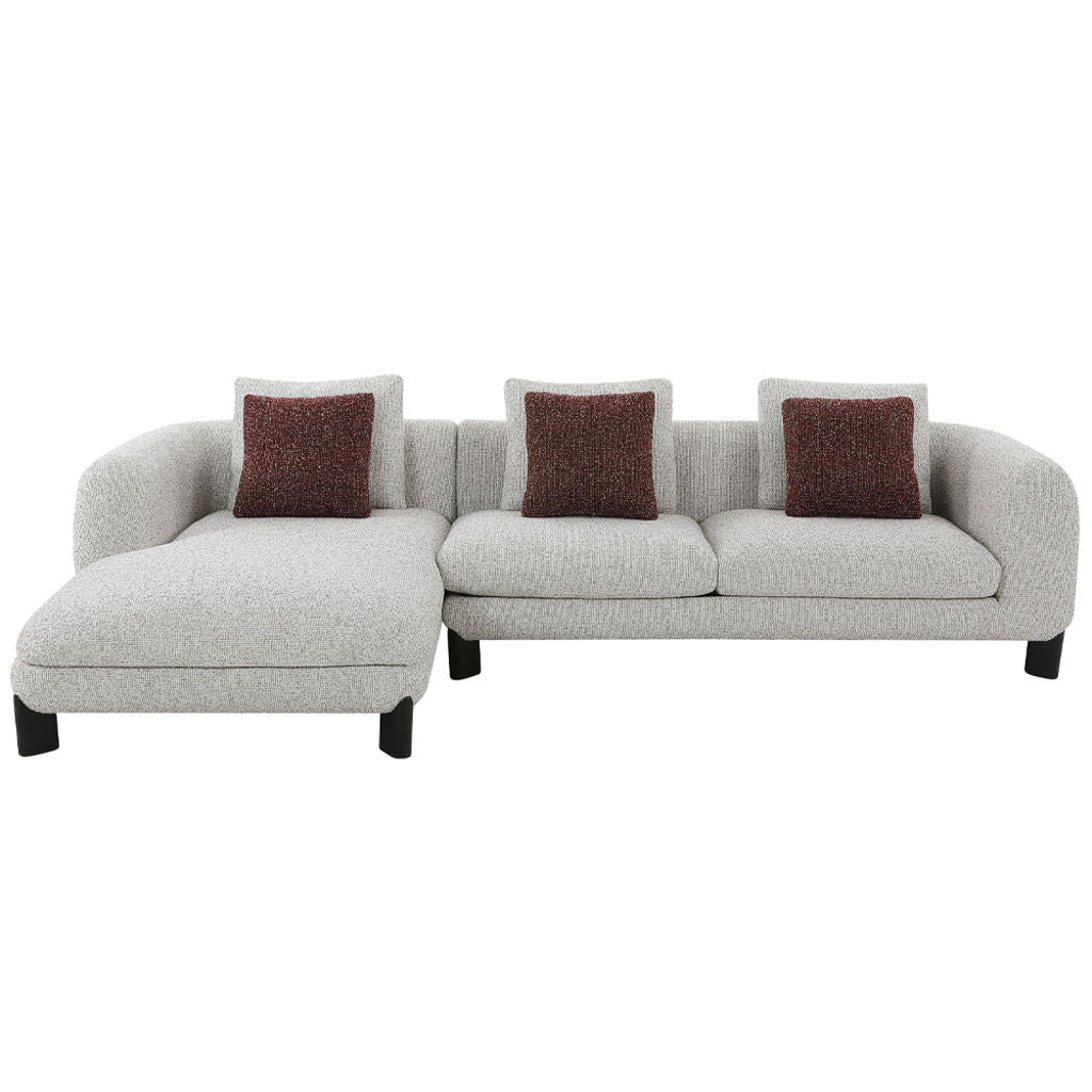 Mardi - Sectional Sofa With 6 Pillows - Maroon & Beige Tweed