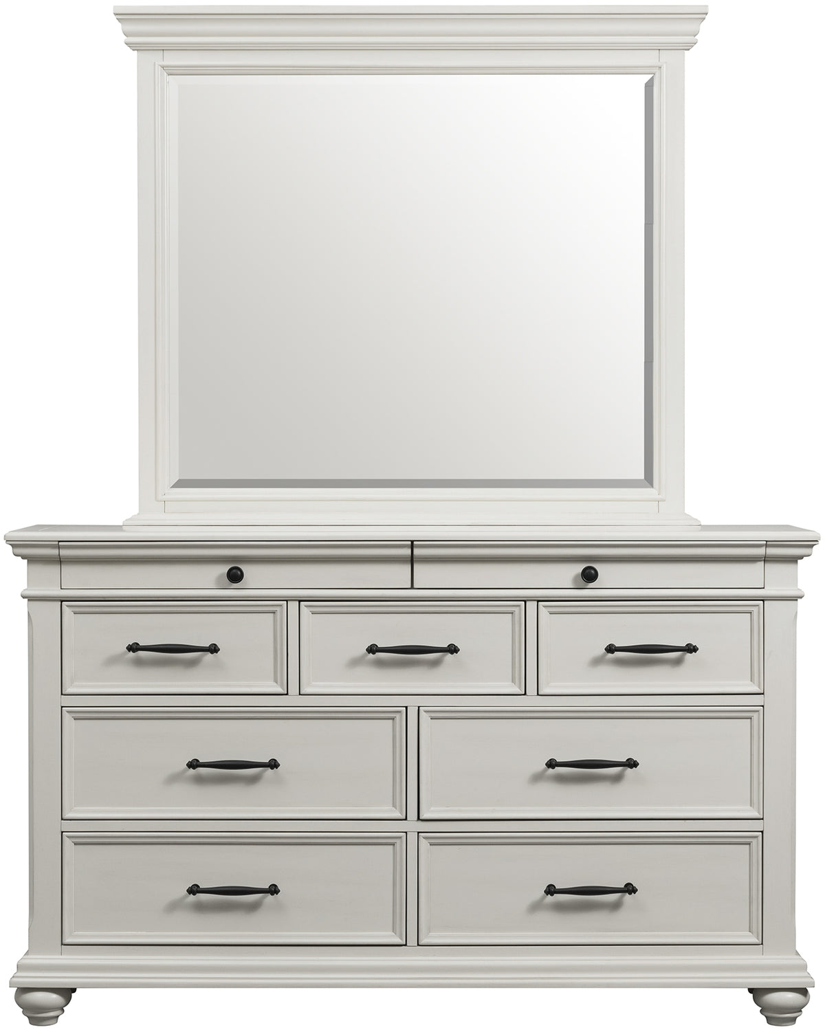 EMERSEN White 62" x 80" Height Dresser & Mirror with Jewelry Drawers