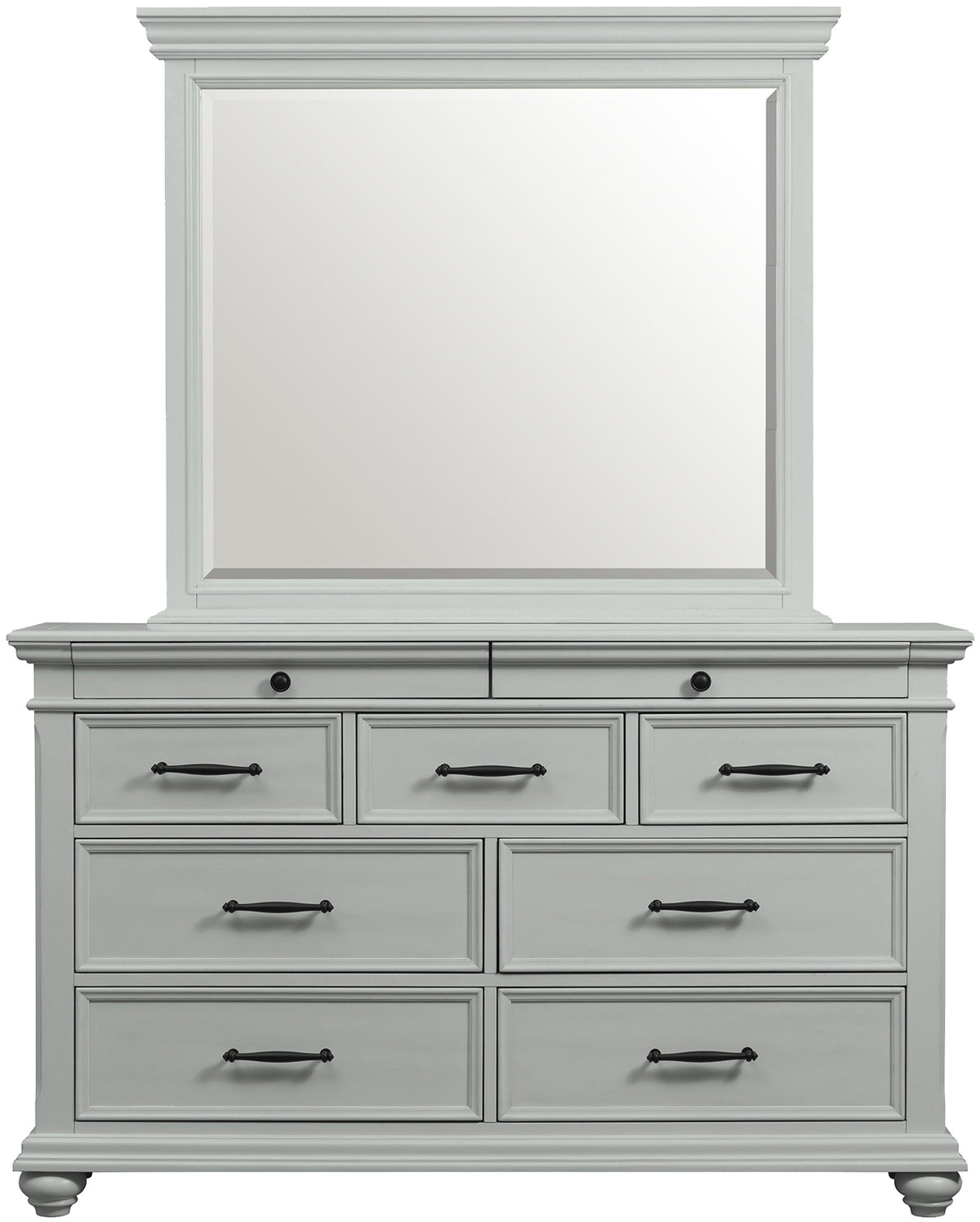EMERSEN Gray 62" x 80" Height Dresser & Mirror with Jewelry Drawers