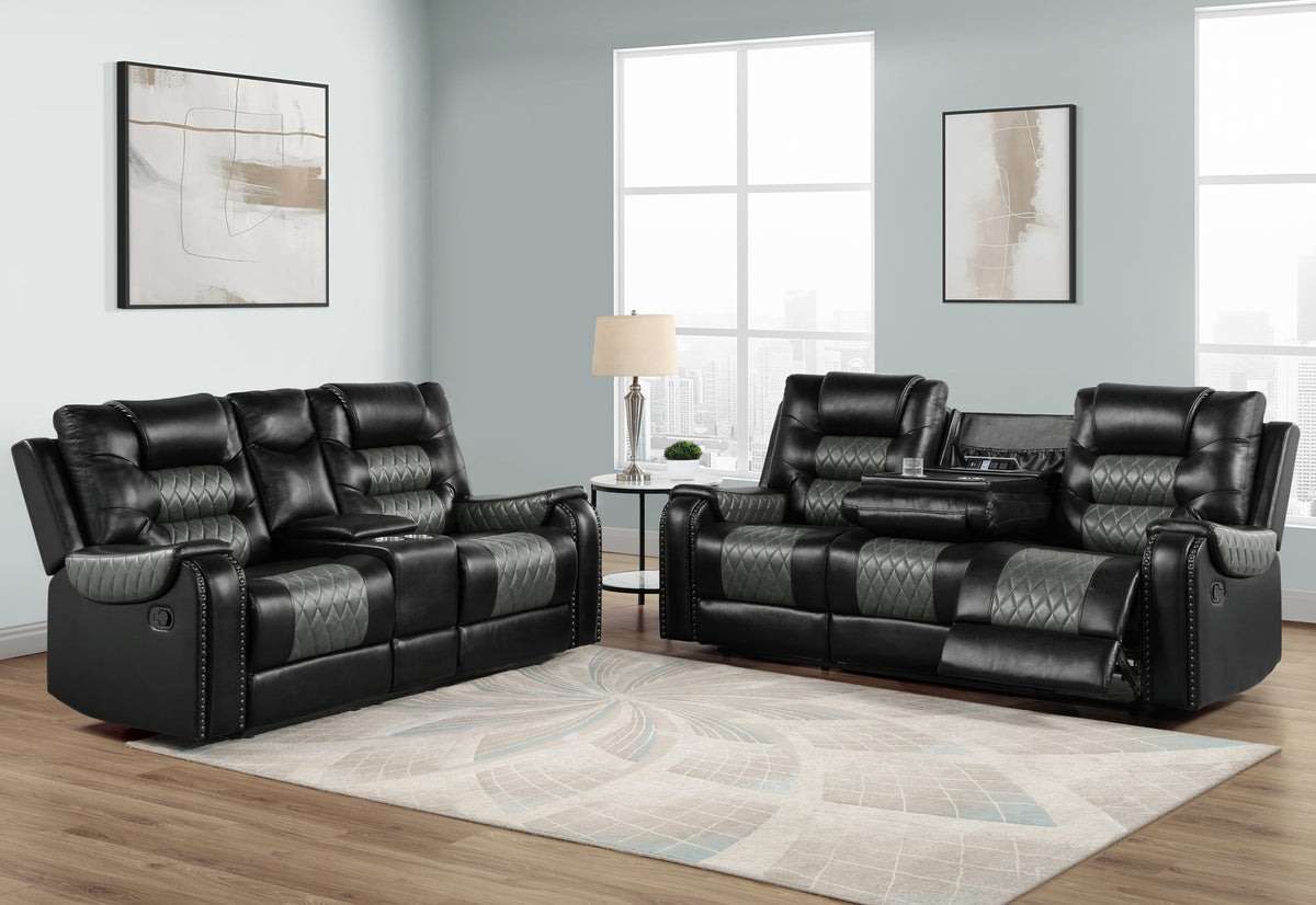 RAYBAN Black & Gray Reclining Sofa & Loveseat