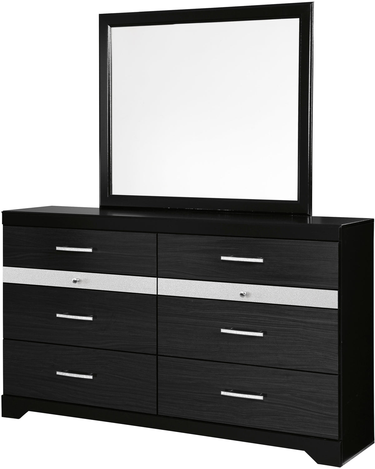 KARIZMA Black 63" Wide Dresser & Mirror with Jewelry Drawers