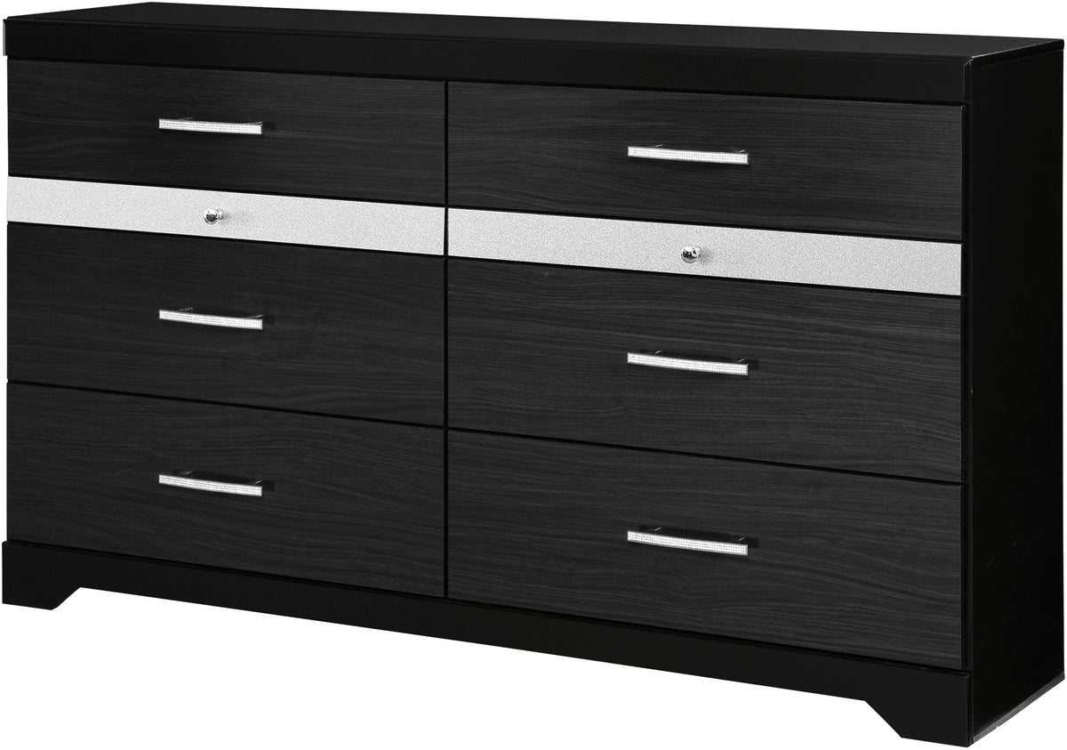 KARIZMA Black 63" Wide Dresser & Mirror with Jewelry Drawers