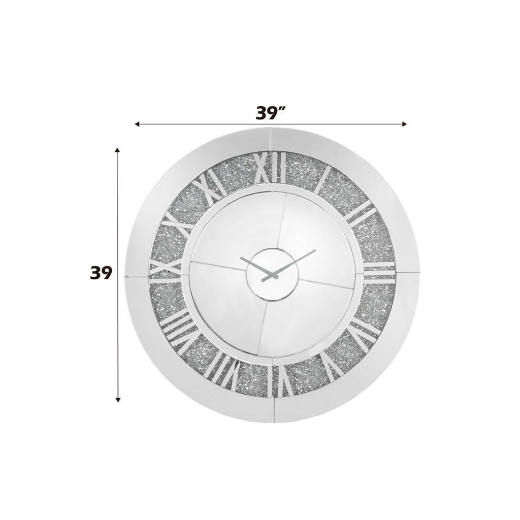Noralie - 39" Wall Clock - Mirrored & Faux Diamonds