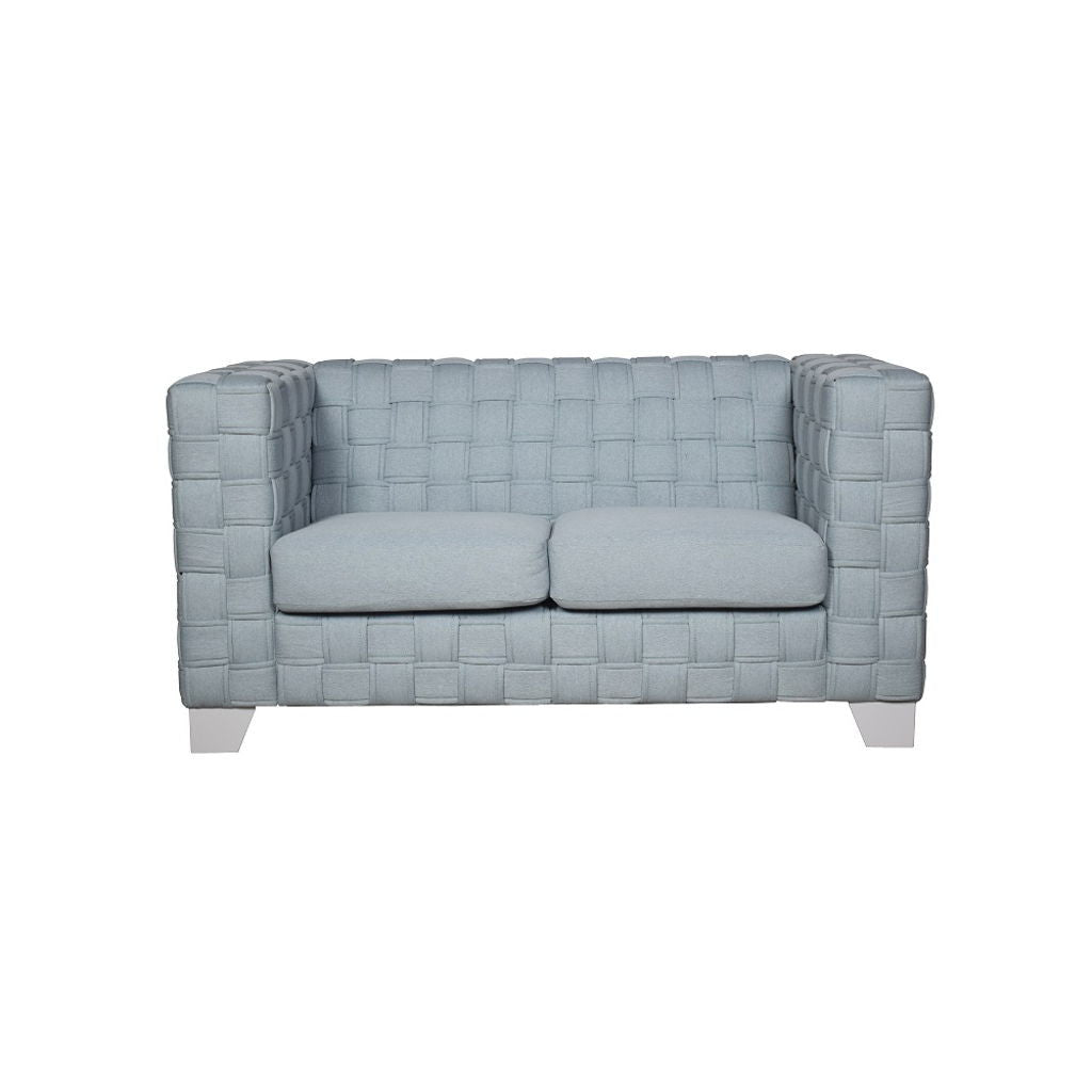 Saree - Loveseat - Light Teal Chenille & White