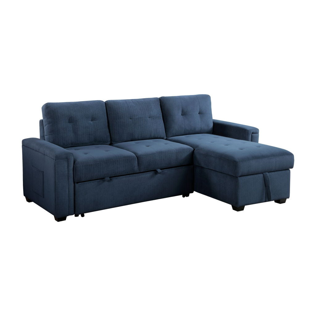 Barbara - Reversible Sectional With Hidden Storage And Pull-Out Bed - Blue