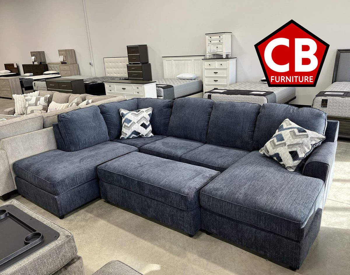 SONDRA Blue 125" Wide Double Chaise Sectional