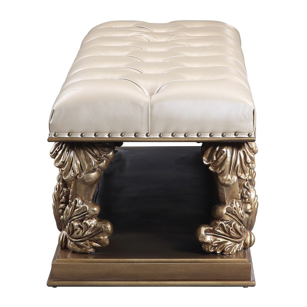 Constantine - Bench - Light Gold Synthetic Leather , Brown & Gold