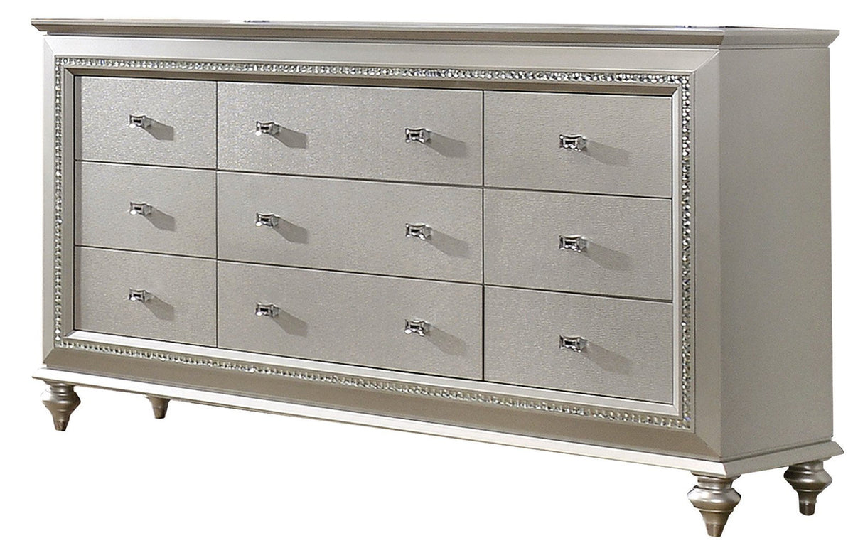 MARVILLA Silver LED 66" Wide Dresser & Mirror