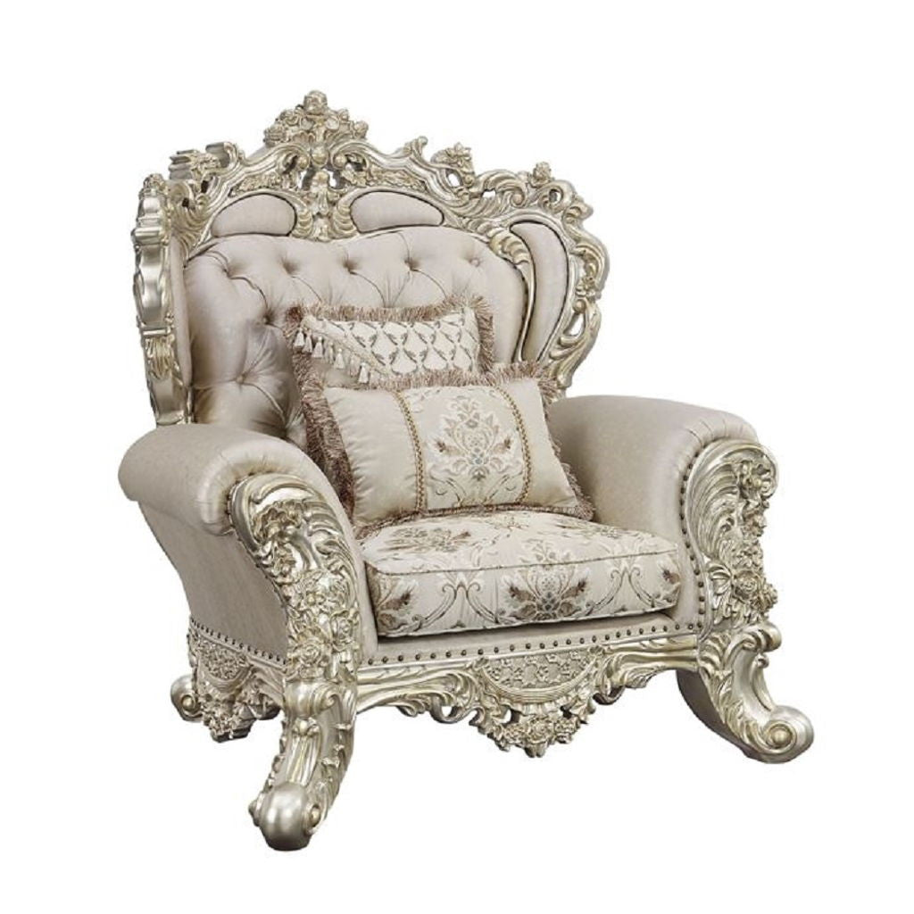 Danae - Chair With 2 Pillows - Fabric, Champagne & Gold