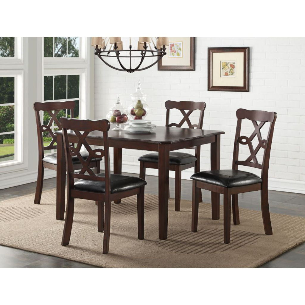 Ingeborg - 5 Piece Dining Set - Black Synthetic Leather & Espresso