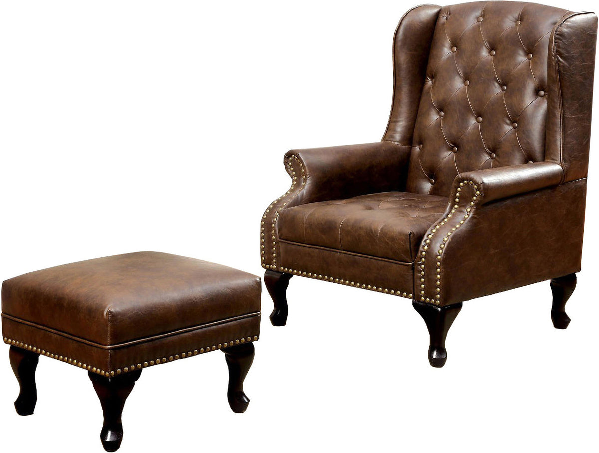 ADONIS Rustic Brown 33" Wide Chair & Ottoman