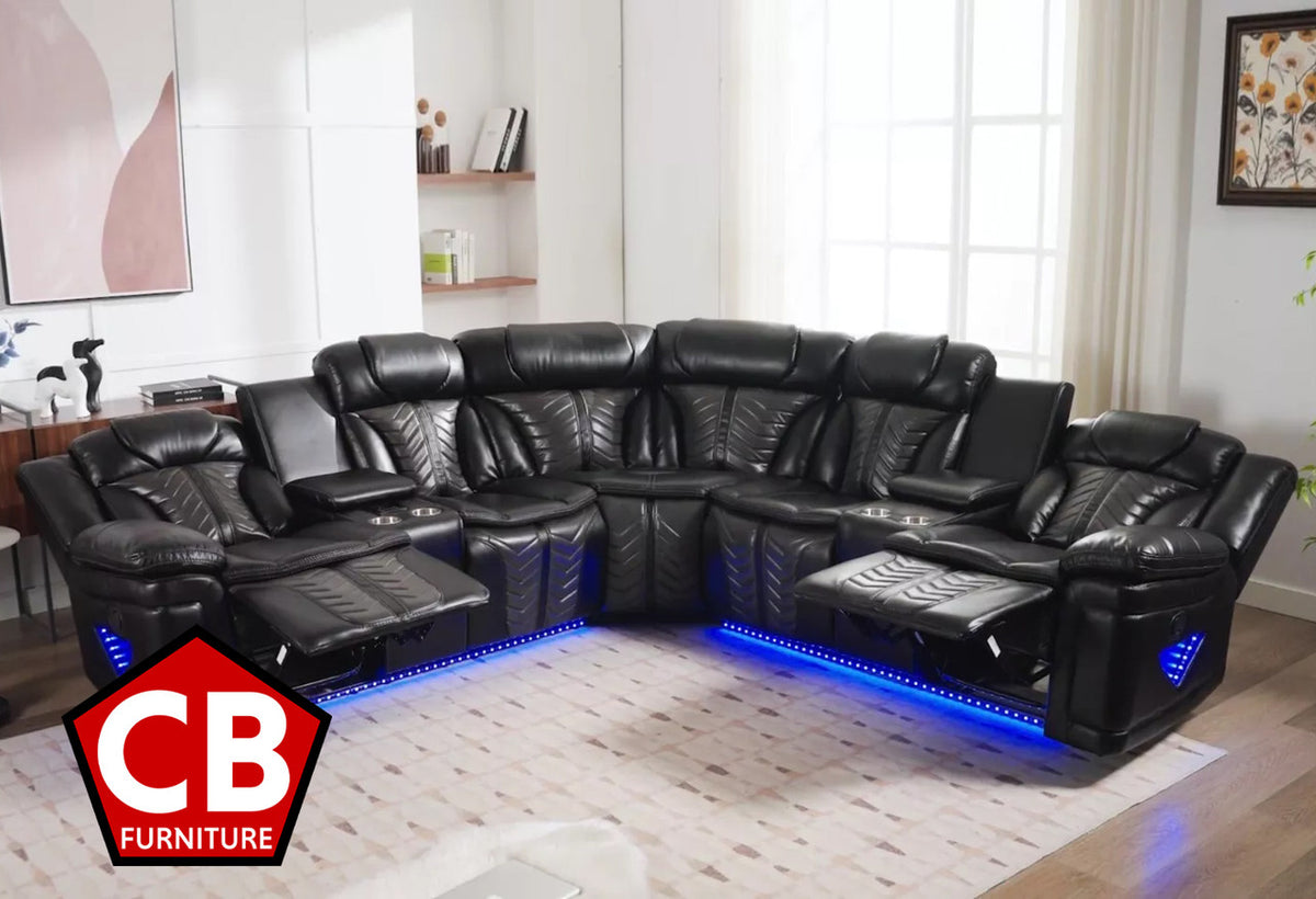 AEROSTAR Black 100" Wide Reclining Sectional with Speakers