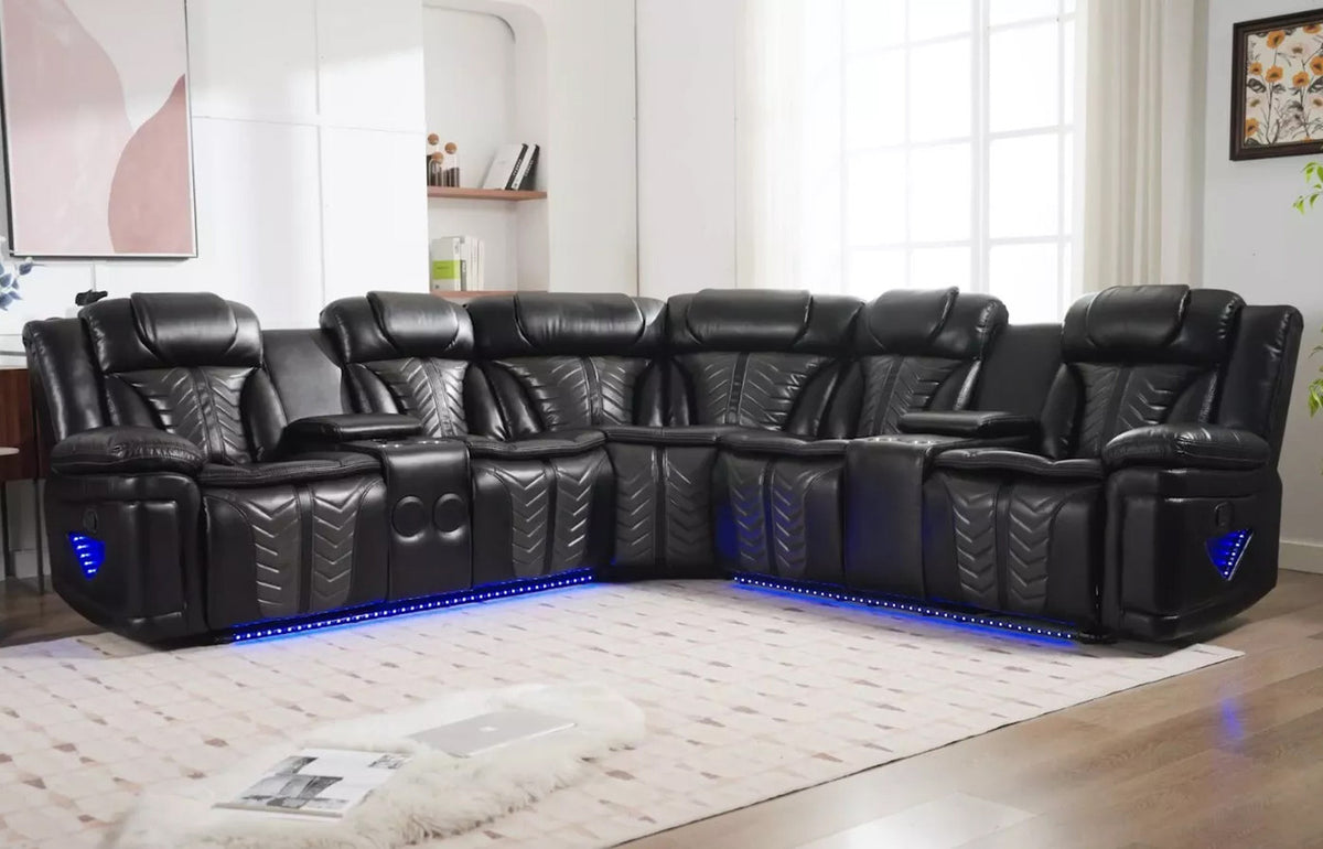 AEROSTAR Black 100" Wide Reclining Sectional with Speakers
